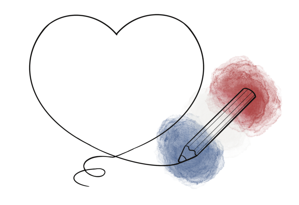 Made in France avec le coeur
Illustration d'un coeur et d'un crayon bleu, blanc, rouge