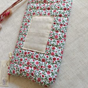 Trousse coton imprimé fleurs rouges