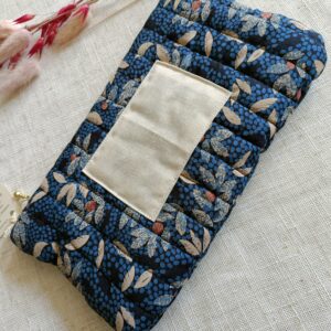 Trousse viscose imprimée feuillage bleu